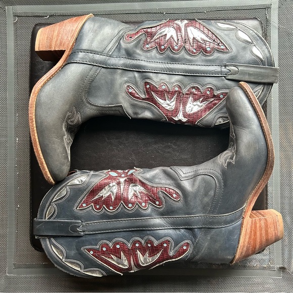 Miss Capezio Grey/Blue Butterfly Tall Cowboy Boots - Picture 3 of 12